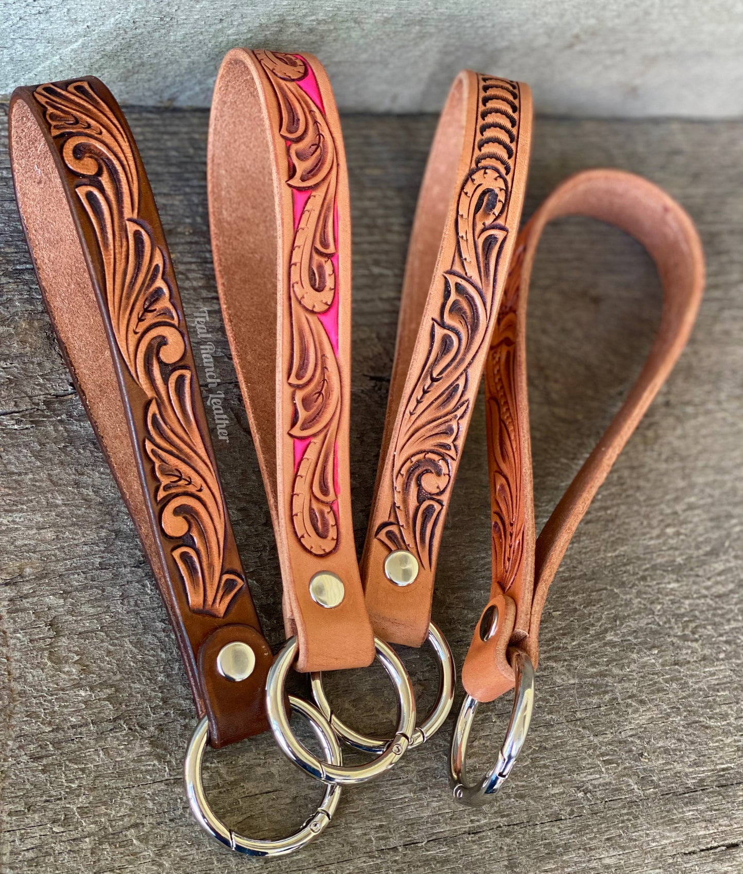 Tooled leather keychain lanyards