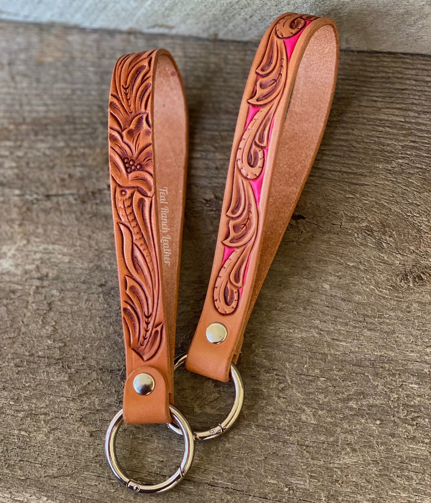 Tooled leather keychain lanyards