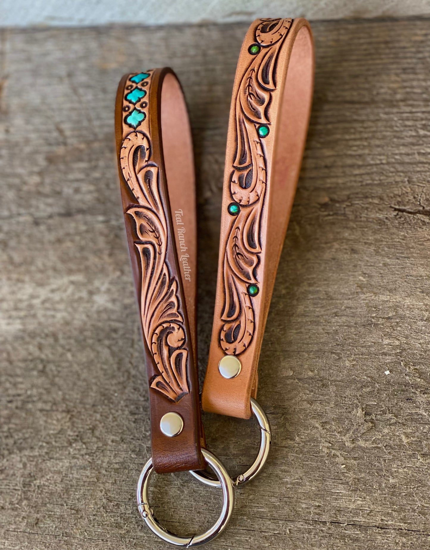 Tooled leather keychain lanyards