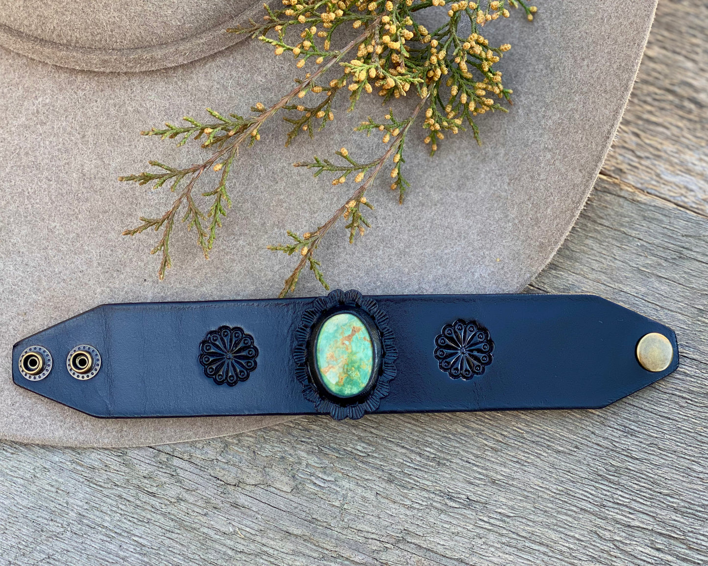Leather and turquoise cuffs