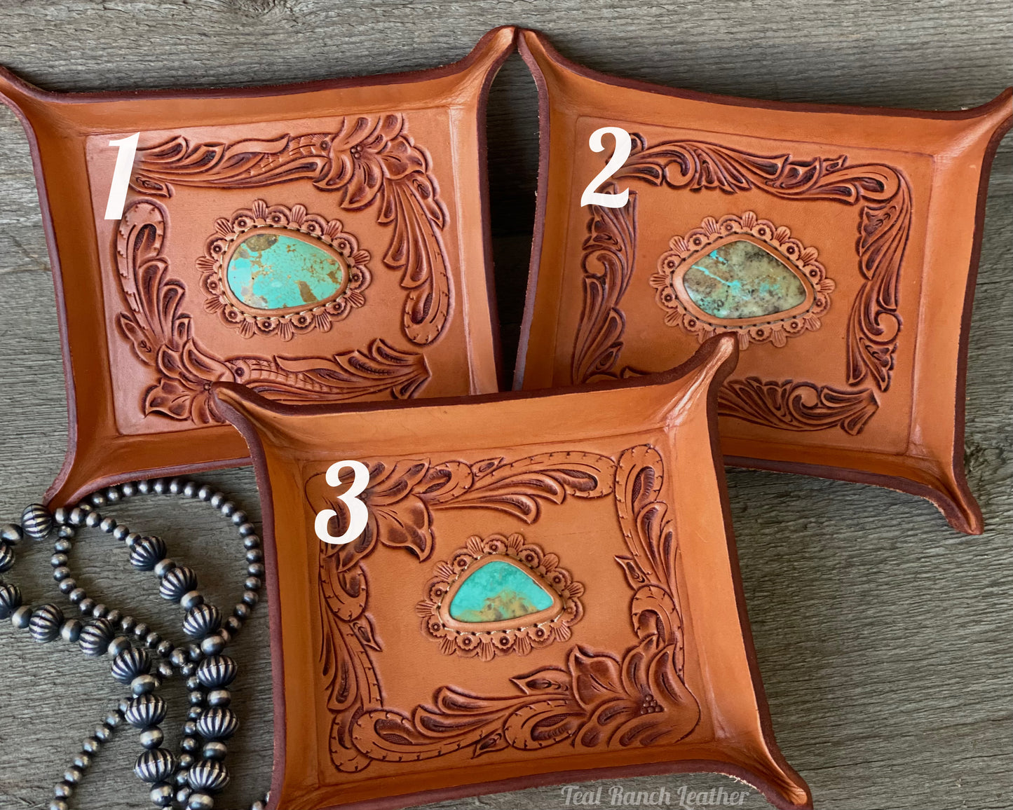 Turquoise and Leather Jewelry Bowls