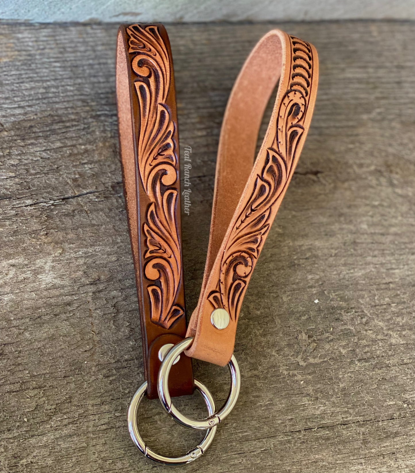 Tooled leather keychain lanyards