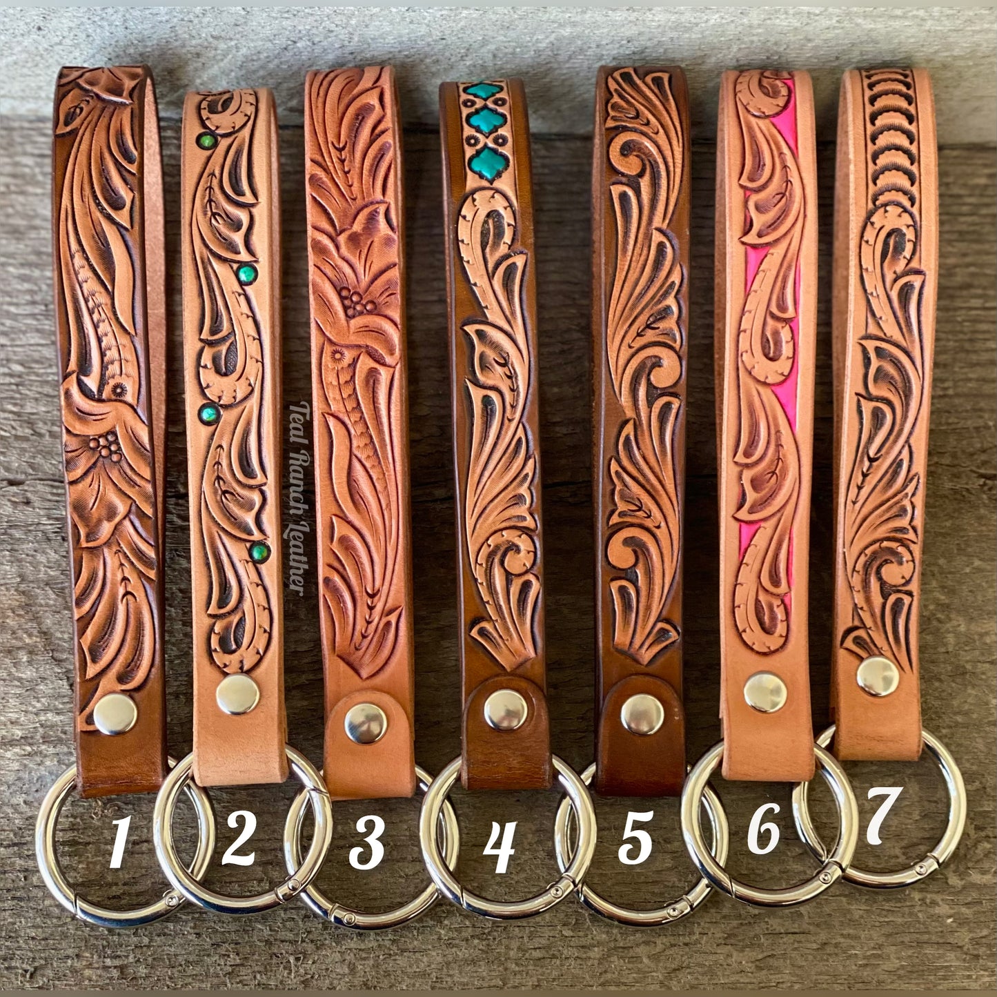 Tooled leather keychain lanyards