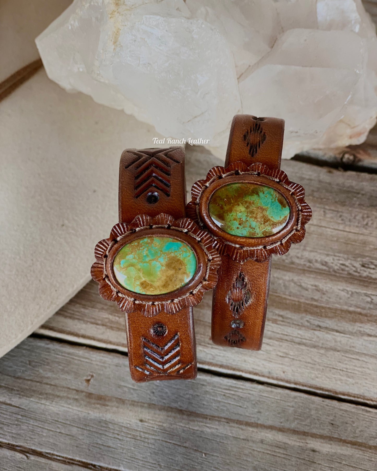 Small turquoise and leather cuffs- Tyrone turquoise