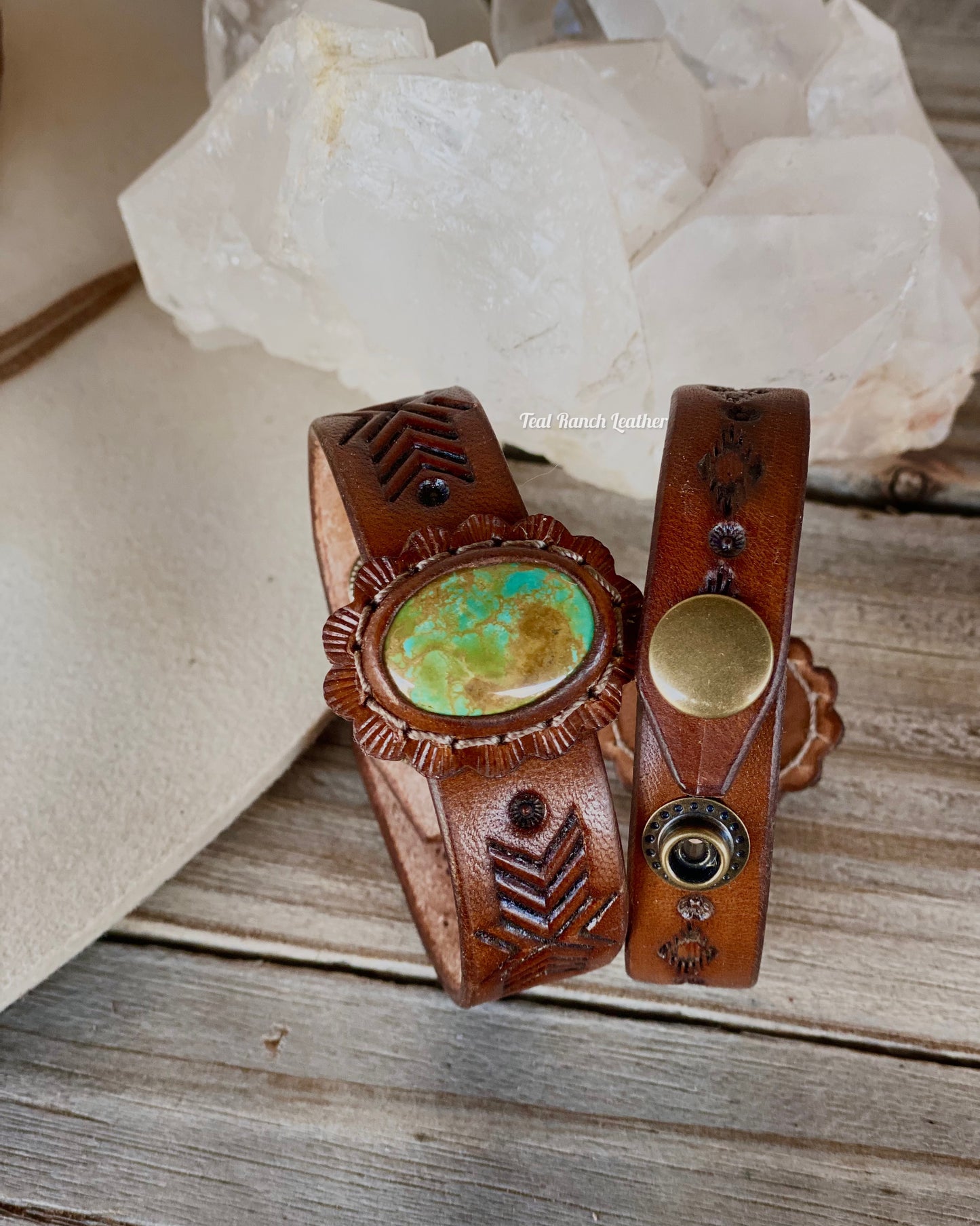Small turquoise and leather cuffs- Tyrone turquoise