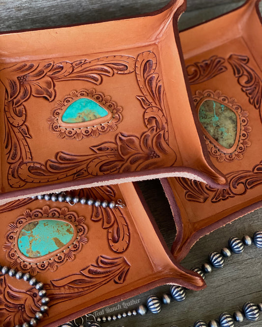 Turquoise and Leather Jewelry Bowls