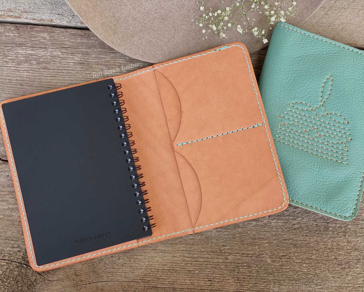 Boot stitched leather notebook cover