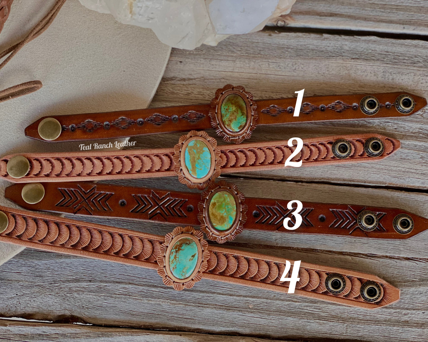 Small turquoise and leather cuffs- Tyrone turquoise