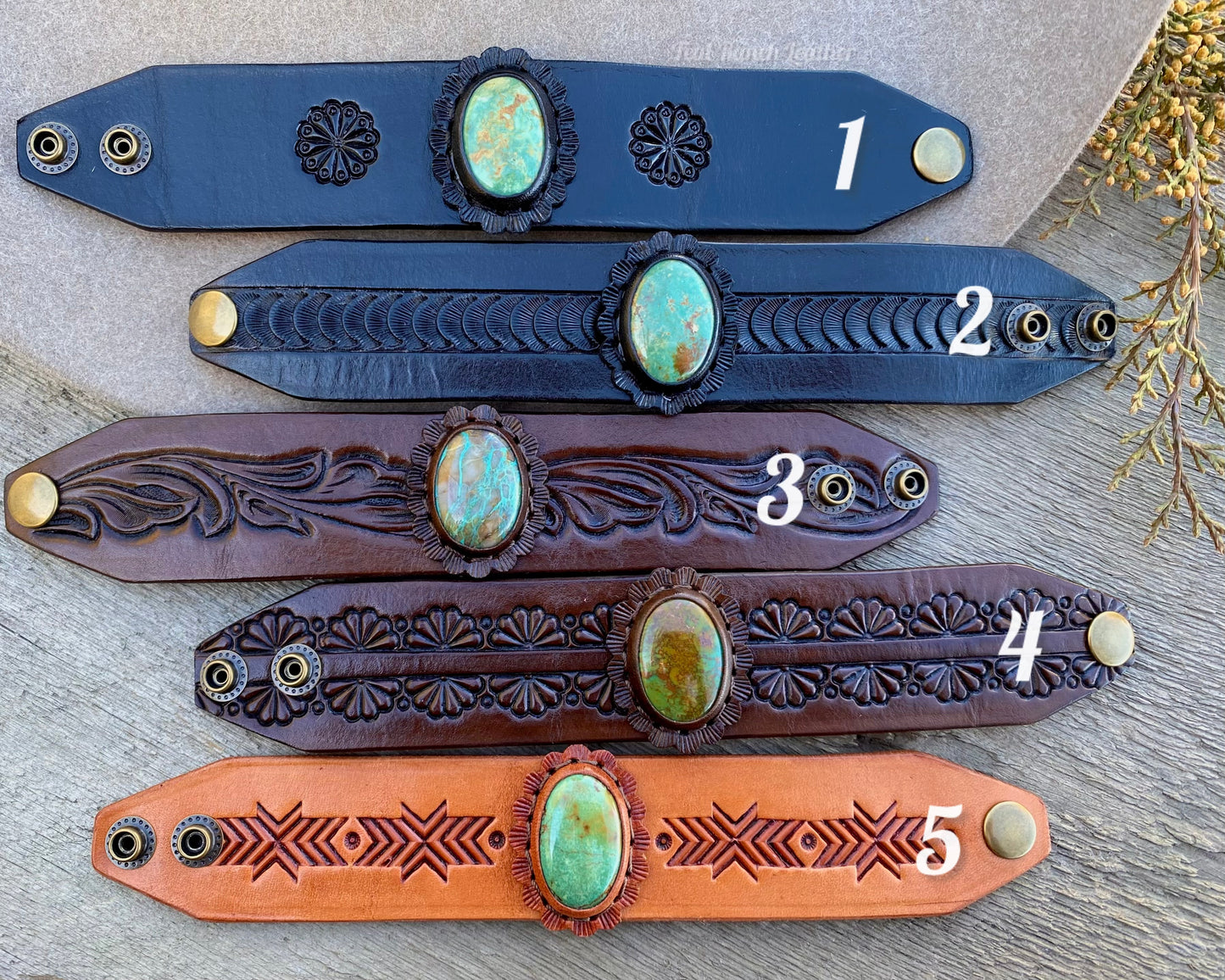 Leather and turquoise cuffs