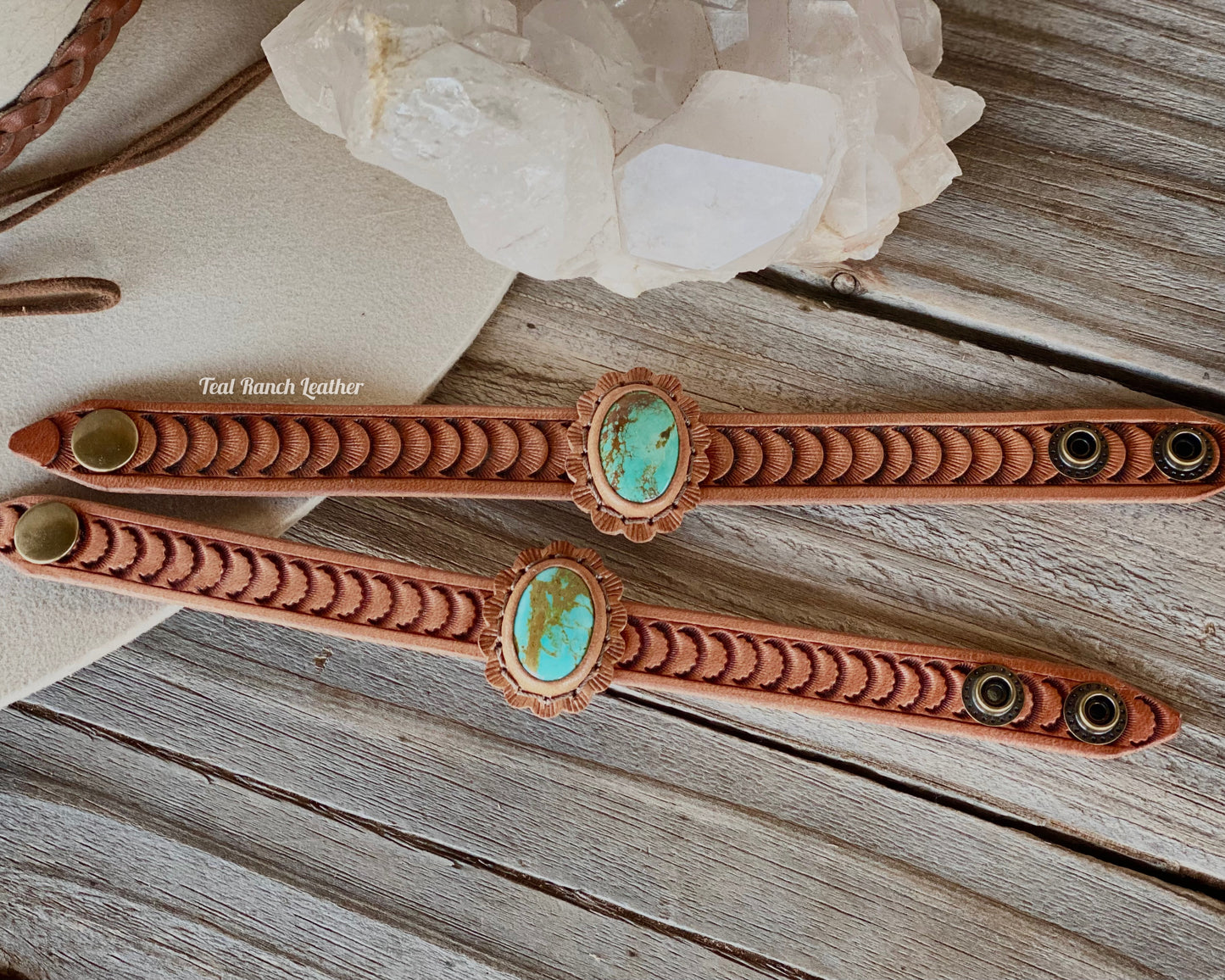 Small turquoise and leather cuffs- Tyrone turquoise