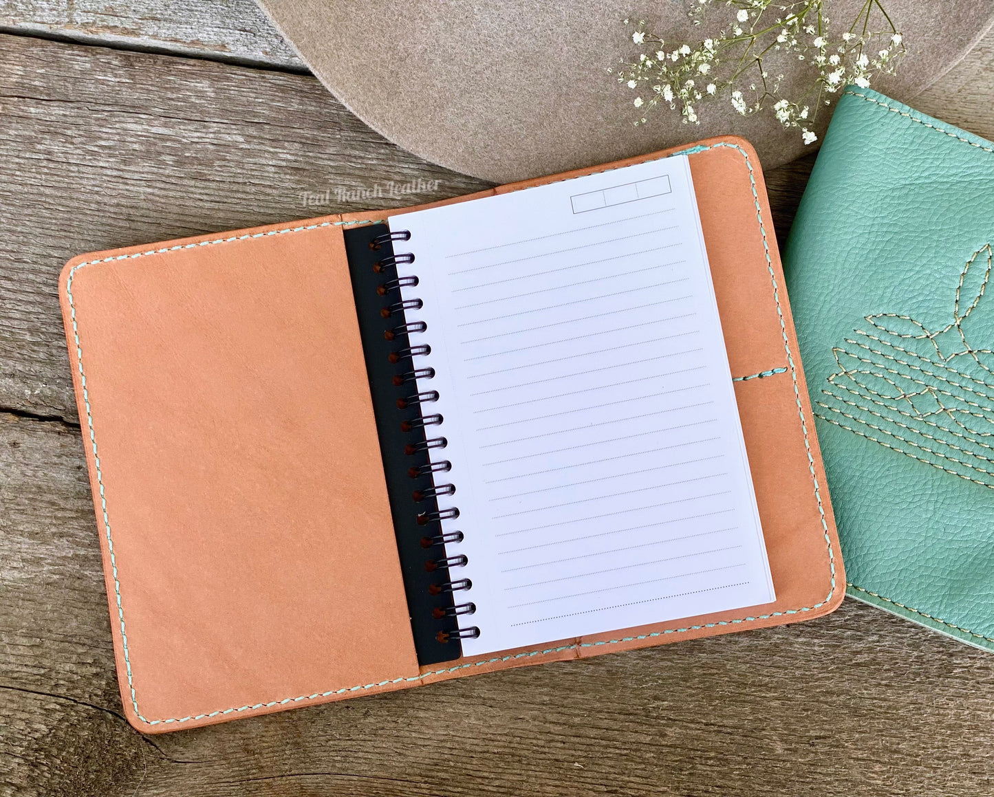 Boot stitched leather notebook cover