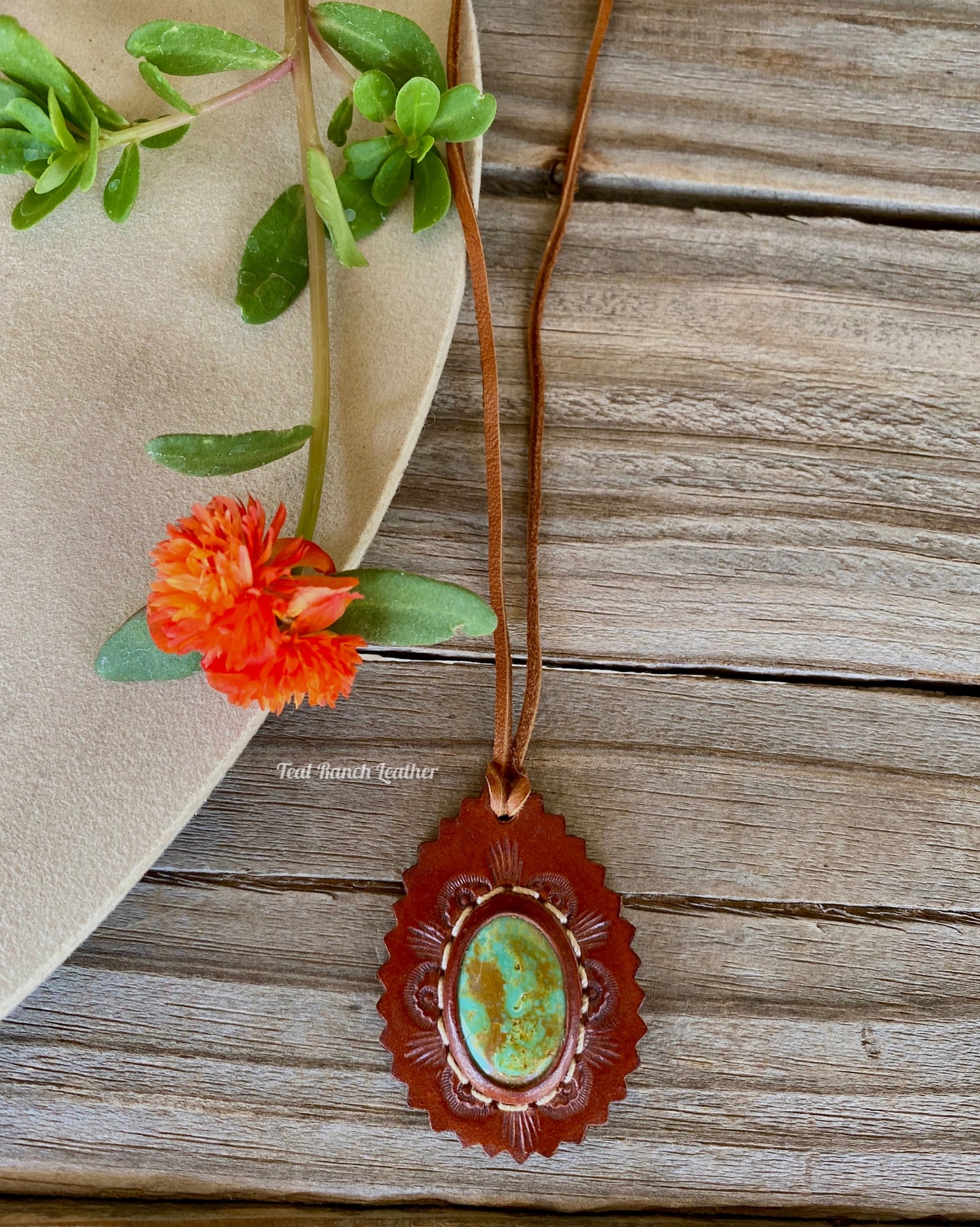 Turquoise and leather necklace
