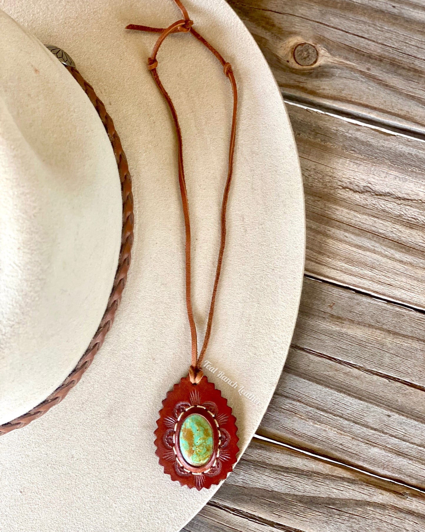 Turquoise and leather necklace