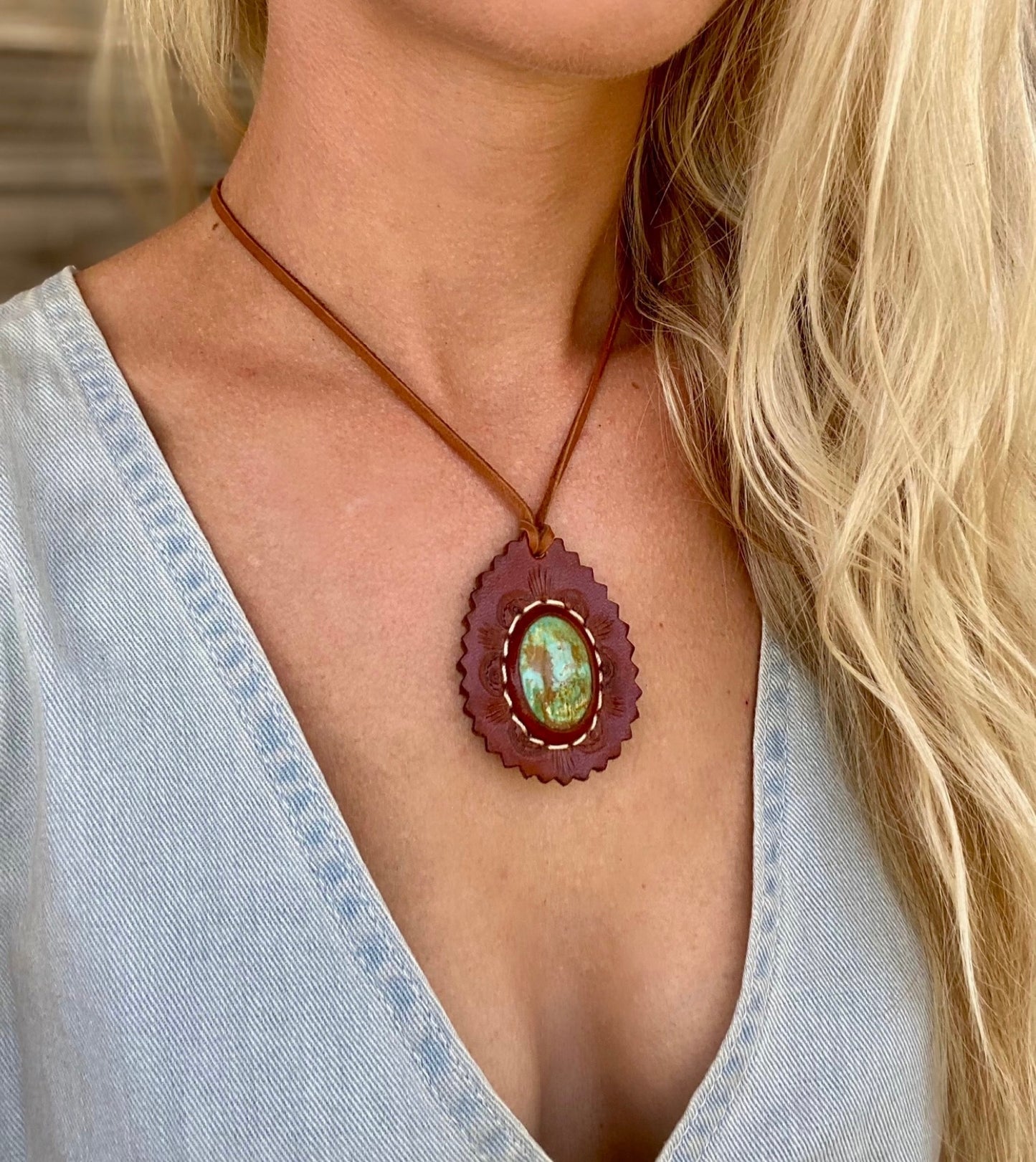 Turquoise and leather necklace