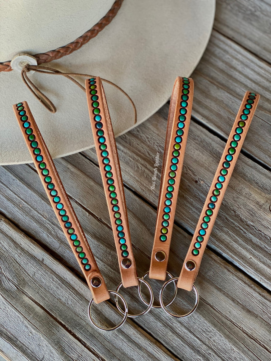 stamped leather lanyards- western keychain – Teal Ranch Leather