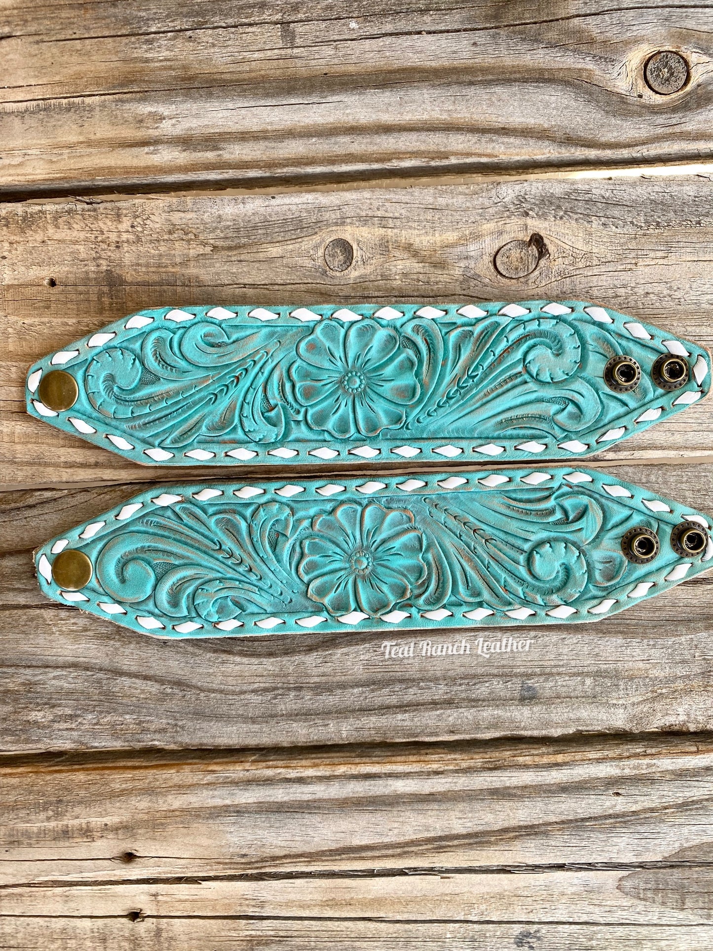 Tooled Leather Cuffs- Antique Turquoise