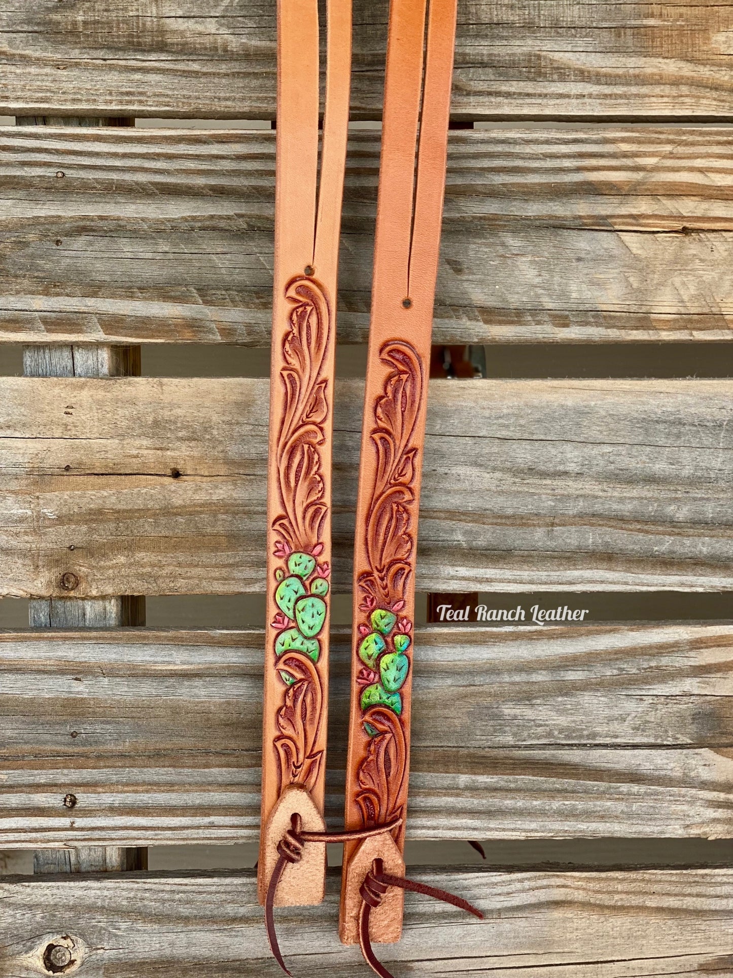 Tooled leather headstall with cactus