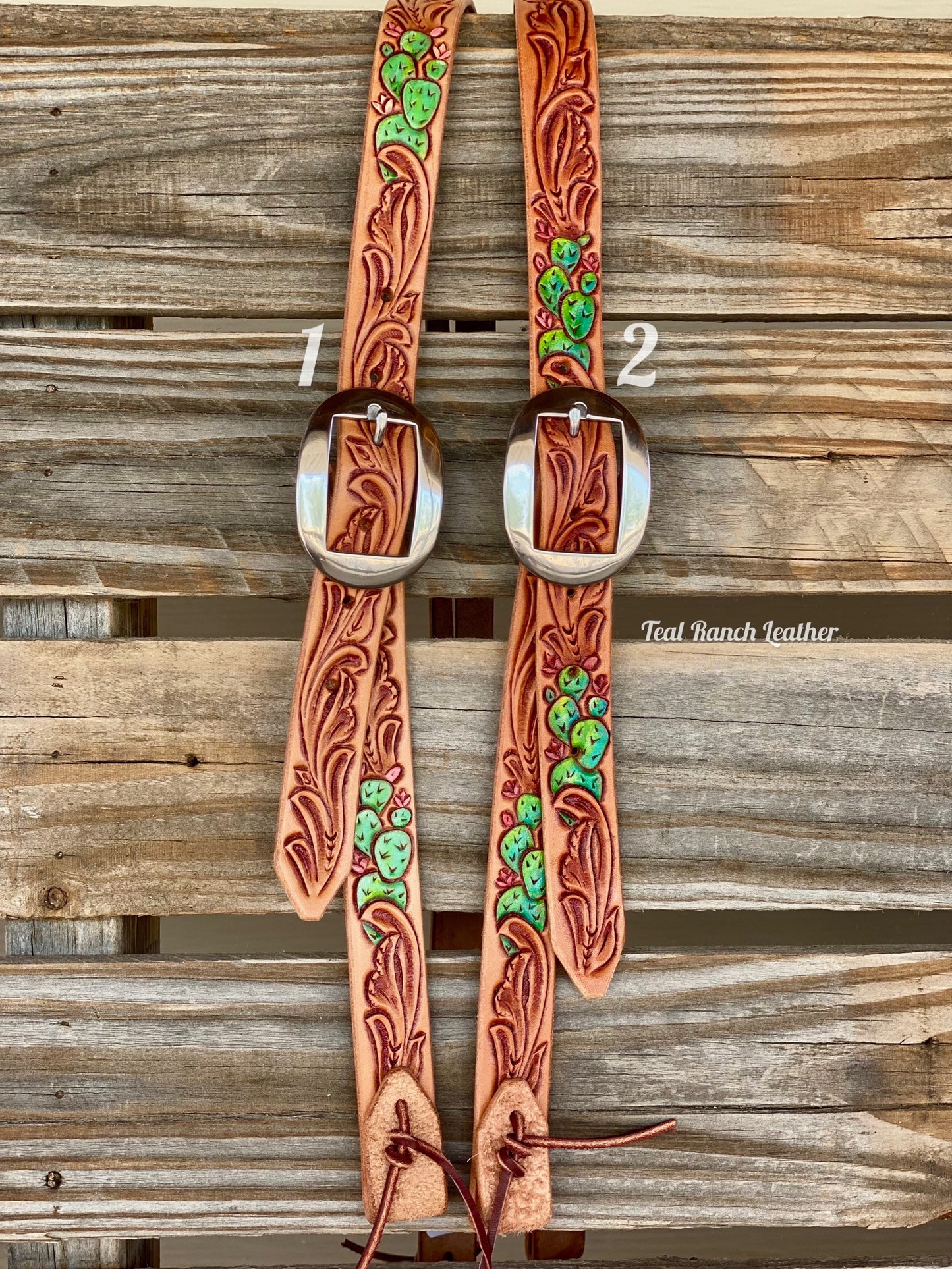 Tooled leather headstall with cactus