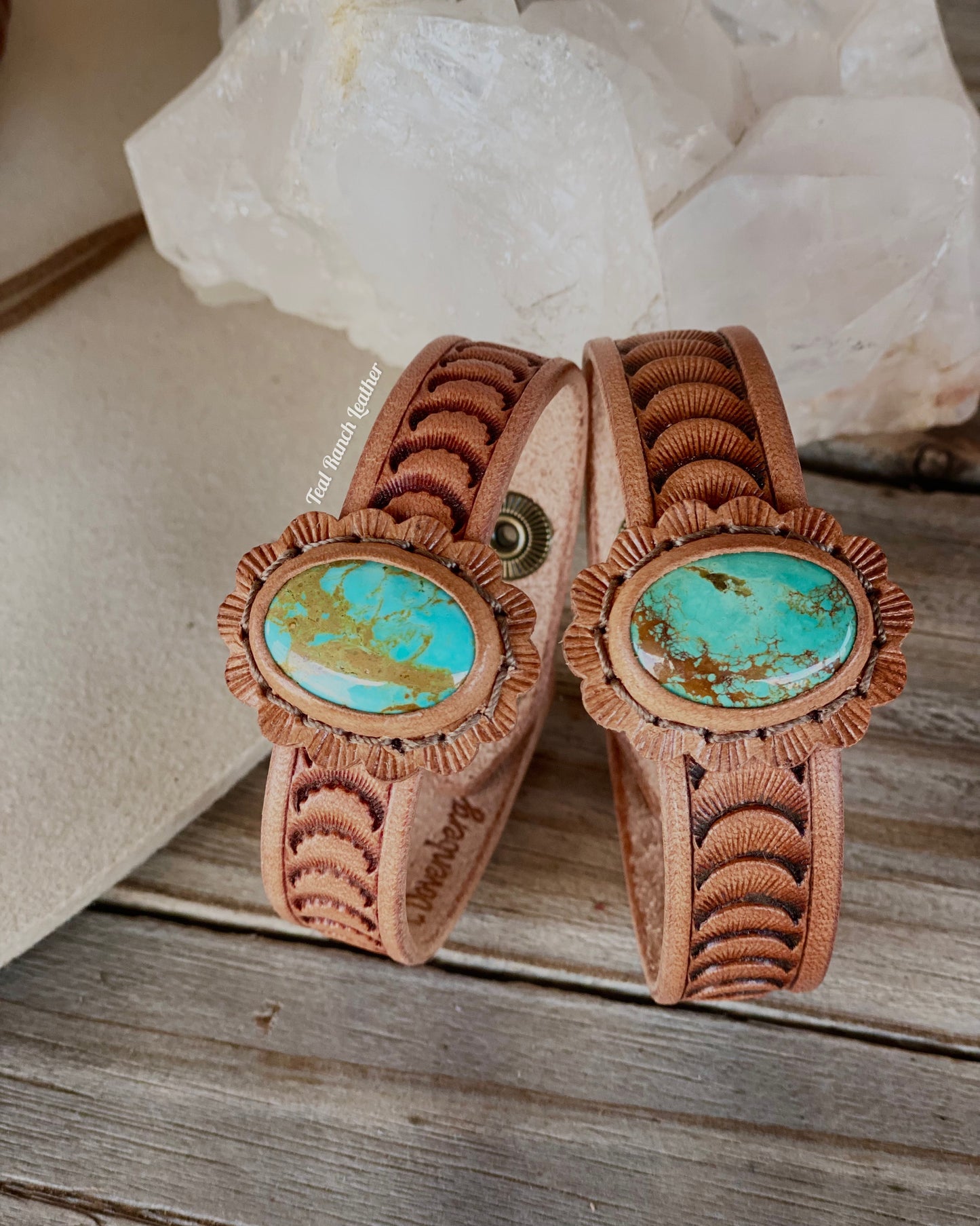 Small turquoise and leather cuffs- Tyrone turquoise