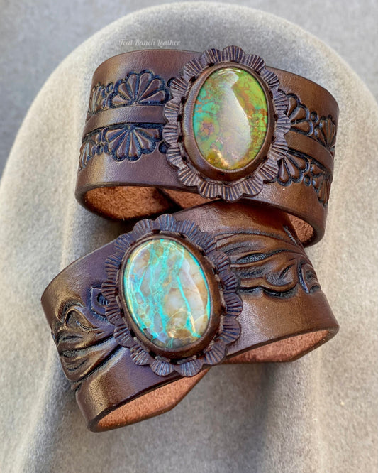 Leather and turquoise cuffs