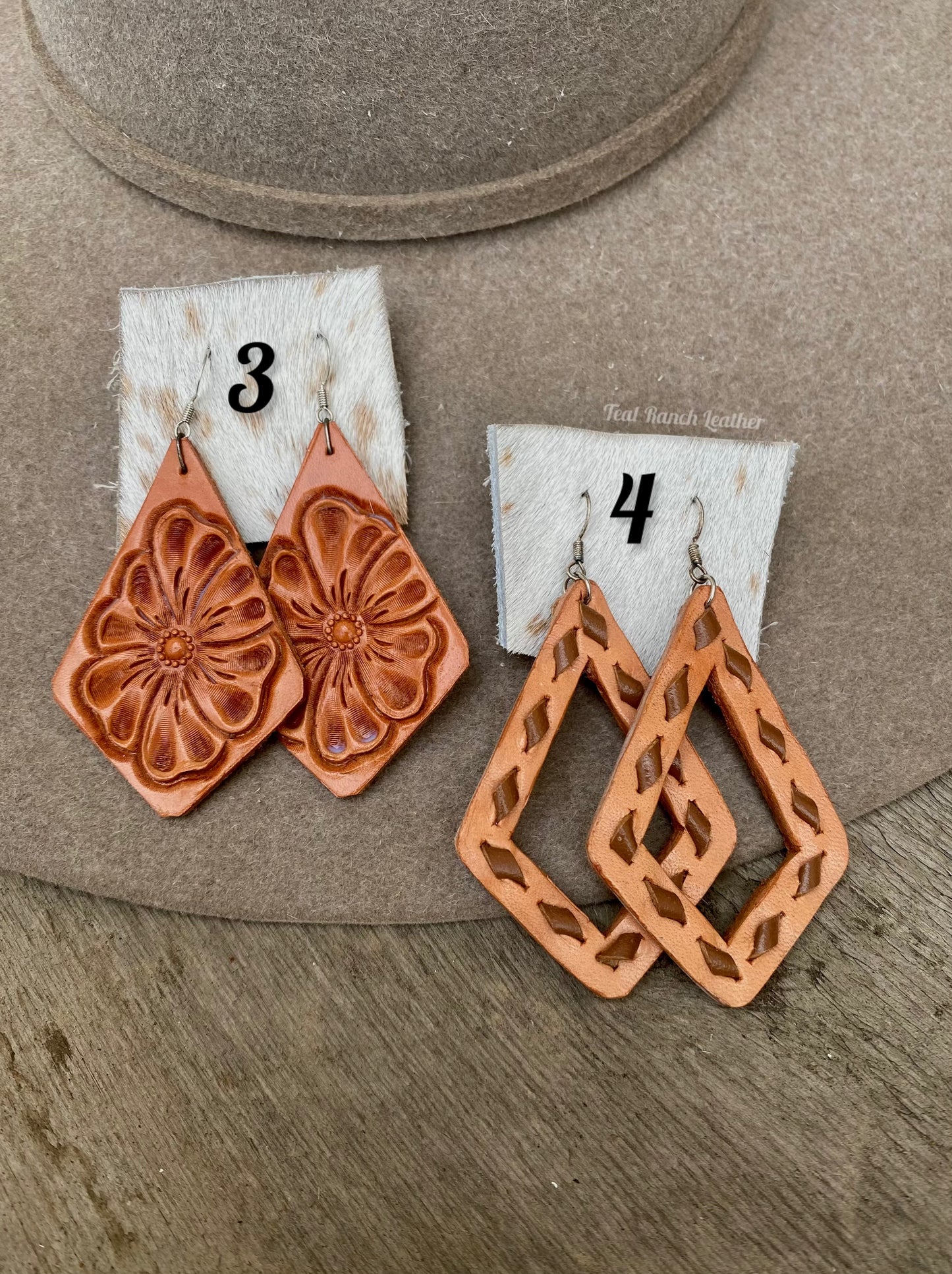 Tooled leather earrings