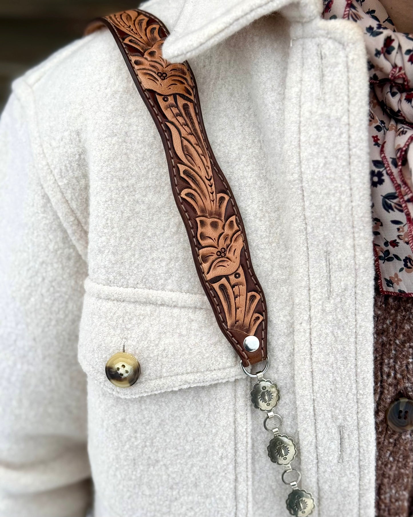 Small tooled leather cross body purse- Dark brown