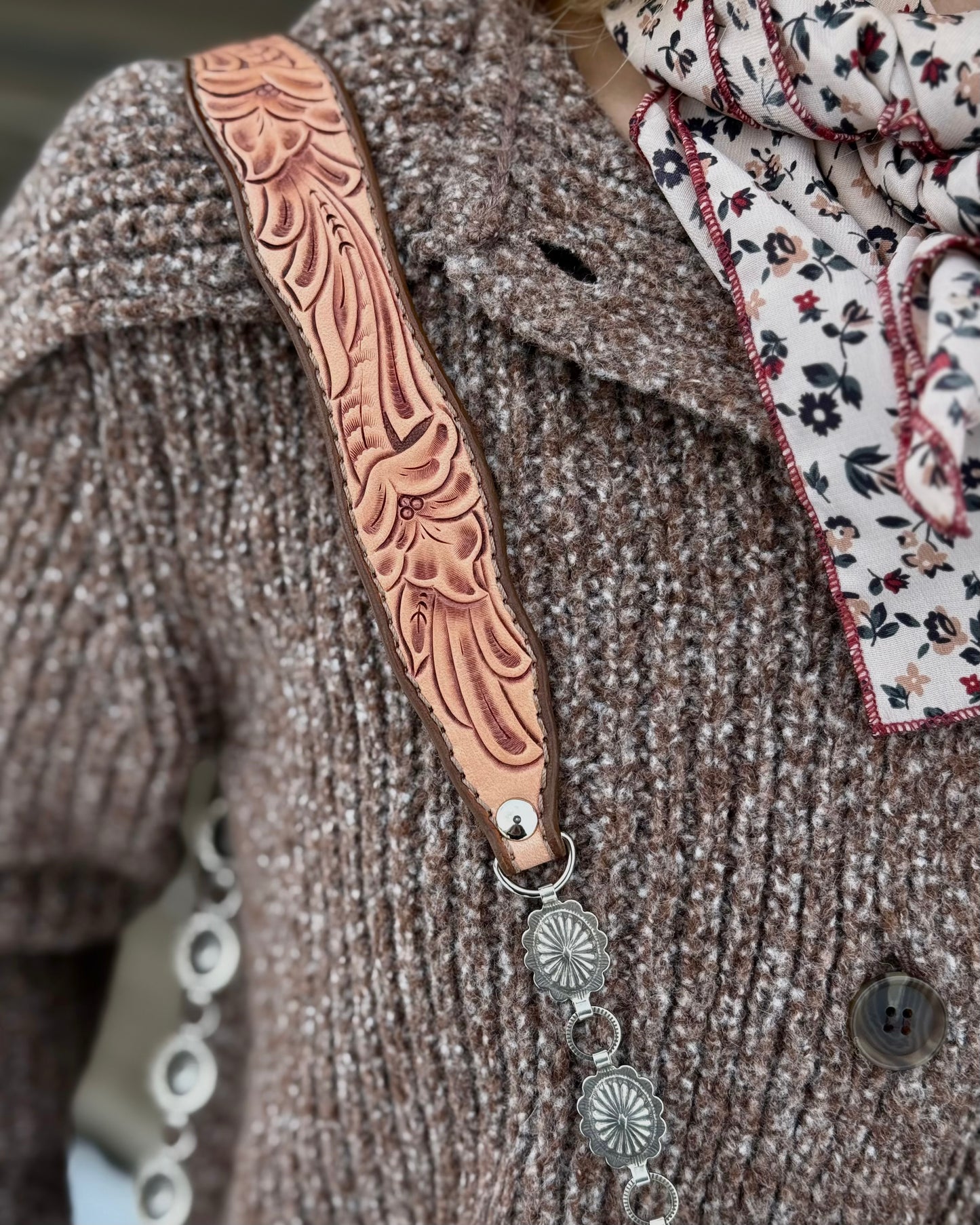 Small tooled leather cross body purse- Light brown