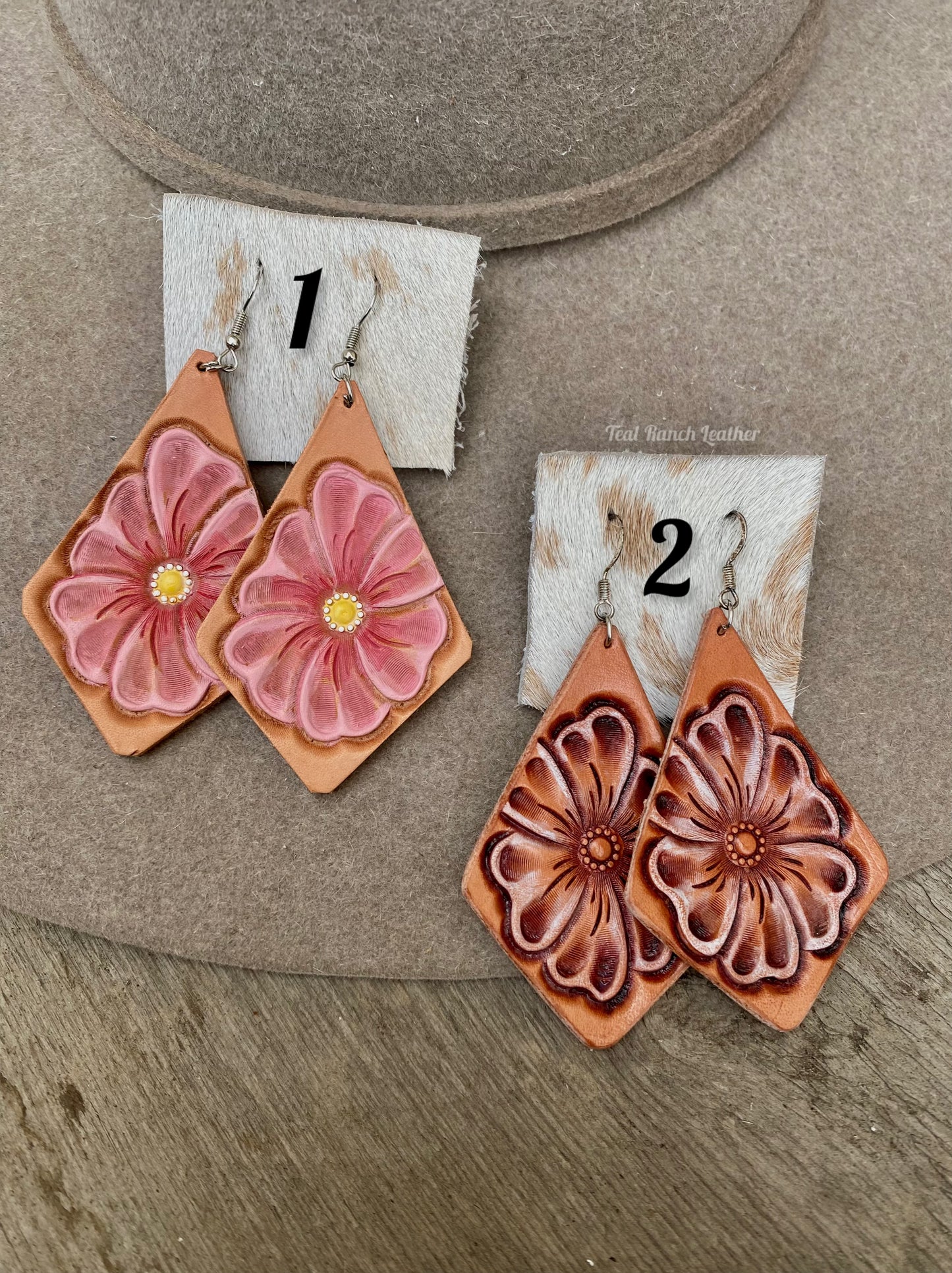 Tooled leather earrings