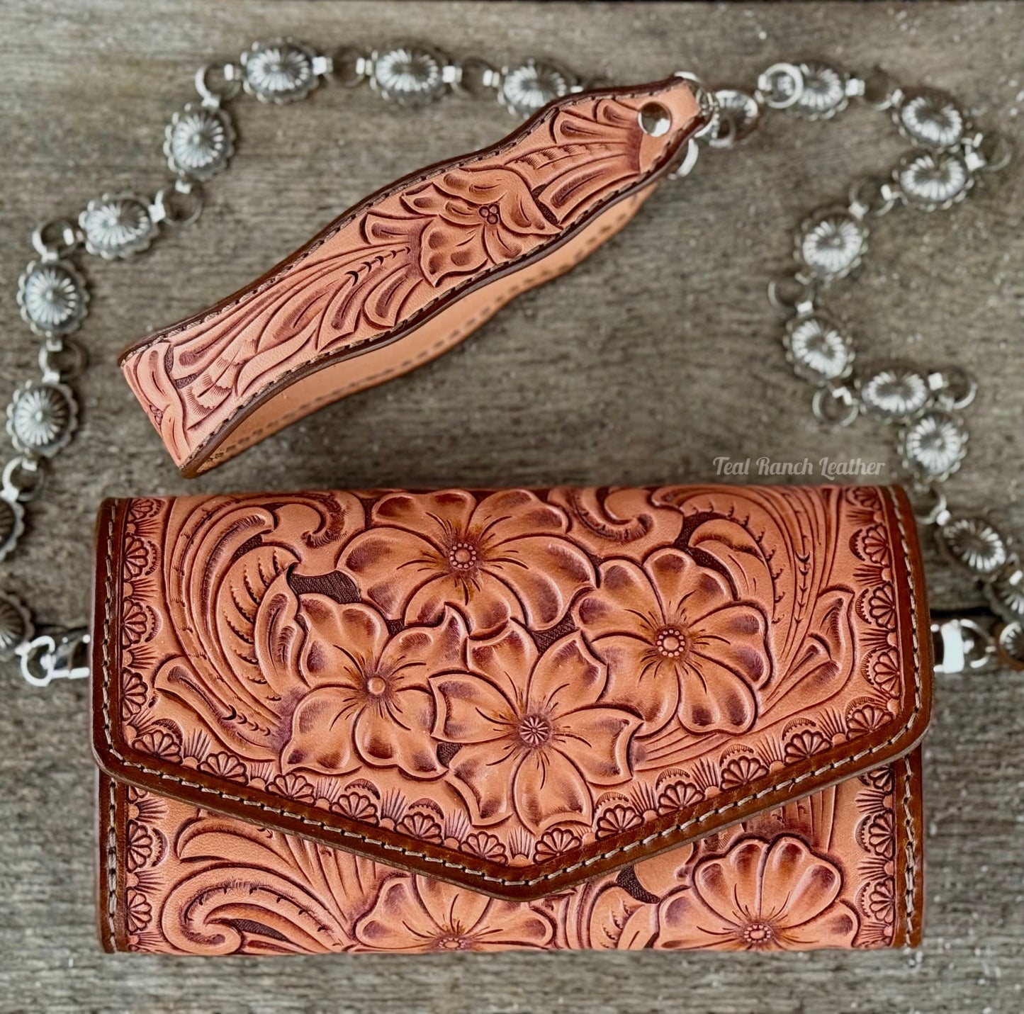 Small tooled leather cross body purse- Light brown