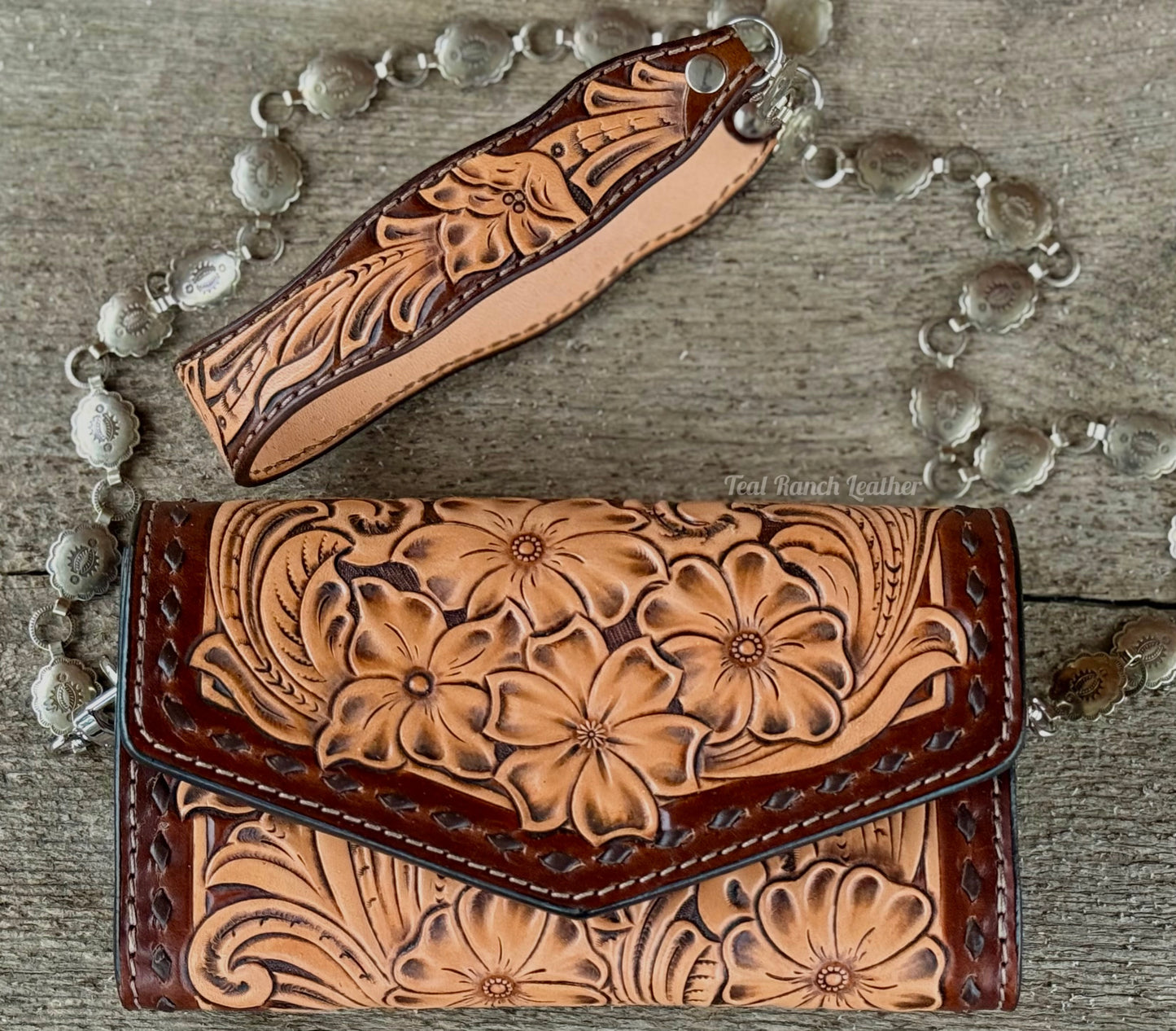 Small tooled leather cross body purse- Dark brown