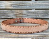 Leather rough out belt with brown buck stitch 27"