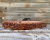 Tooled leather floral belt in brown