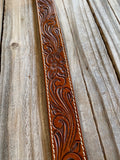Tooled leather floral belt in brown
