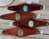 Tooled leather and turquoise cuffs- Mcguinness turquoise