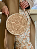 Tooled leather round purse- light leather