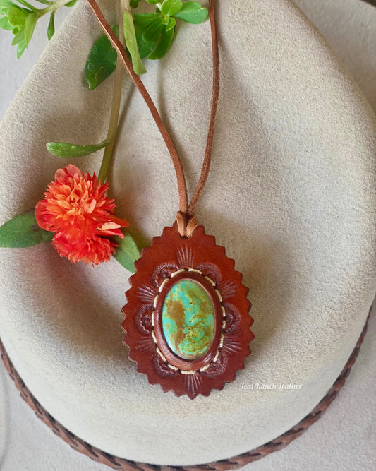 Turquoise and leather necklace
