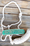 Tooled leather mule tape halter- distressed turquoise
