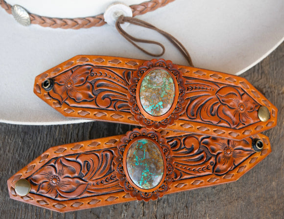 Tooled Leather cuffs- Carico Lake turquoise