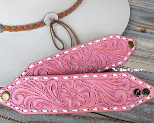 Tooled leather cuffs - Antique pink
