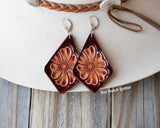 Tooled flower leather earrings