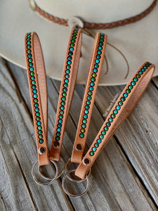 stamped leather lanyards- western keychain – Teal Ranch Leather