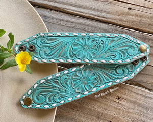 Tooled Leather Cuffs- Antique Turquoise