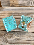 Tooled Leather Cuffs- Antique Turquoise