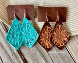 Tooled leather earrings
