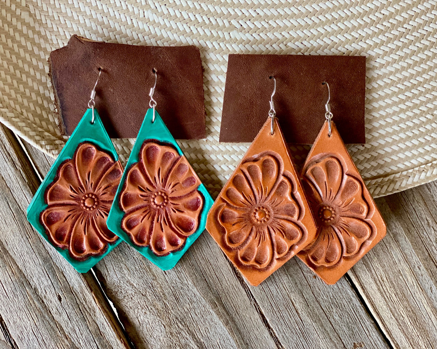 Tooled leather earrings